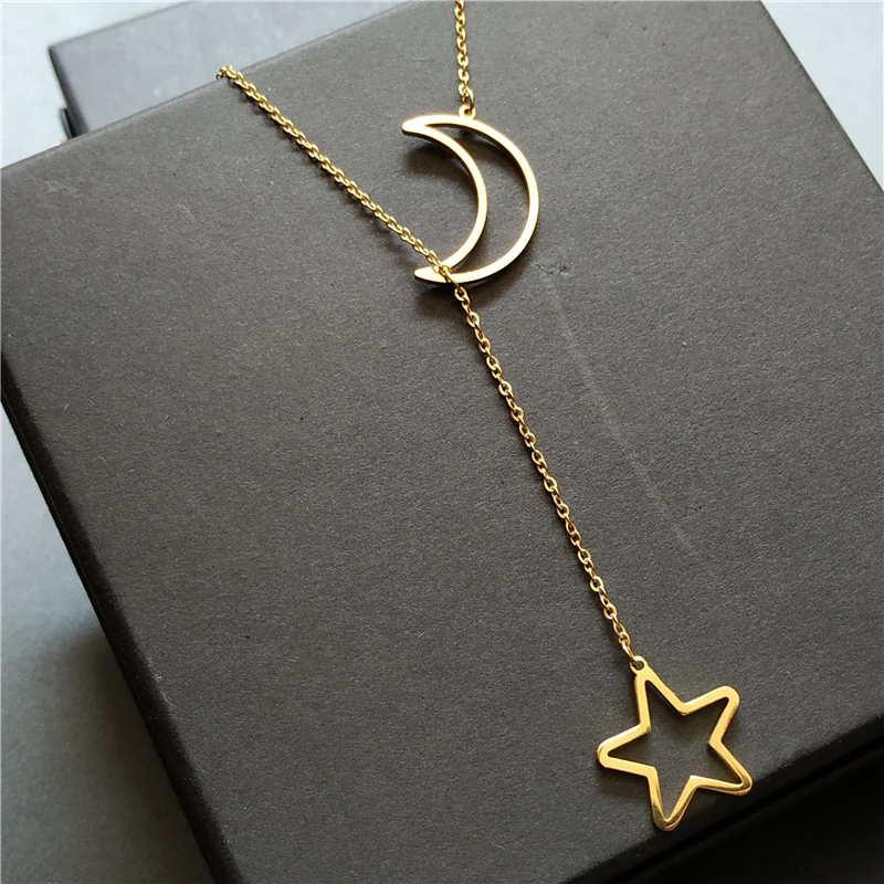Fashion Women Collar Stainless Steel 18k Gold Pated Hollow Moon Star Sign Choker Necklace