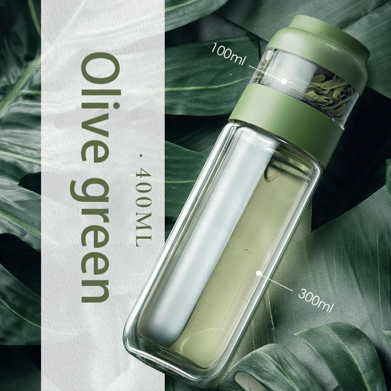 DH Manufacturer Travel Tumbler with Elegant Glass Cup and Silicone Sleeve Handle Vacuum Tea Infuser Cup for Tea Lovers Camping