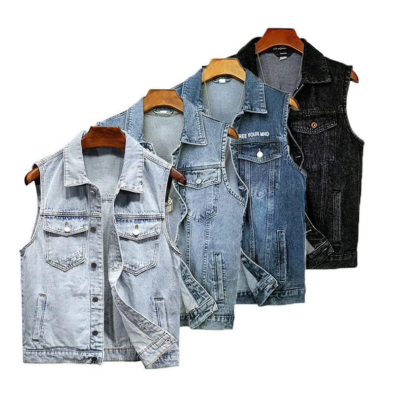 Sleeveless jacket men casual loose vest outdoor multi-pocket cargo denim vest