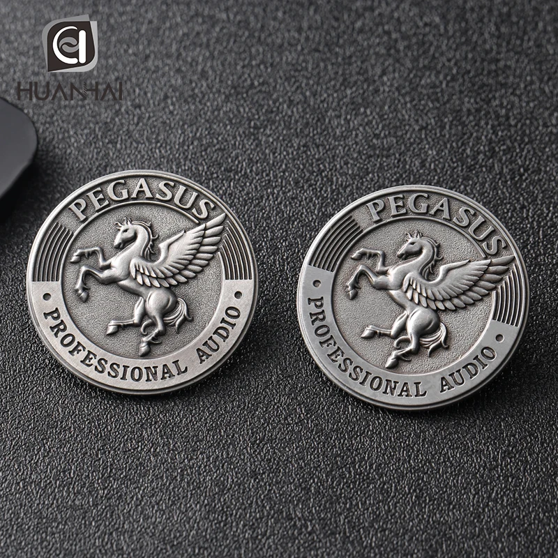 custom antique silver embossed 3D logo horse pin brooch