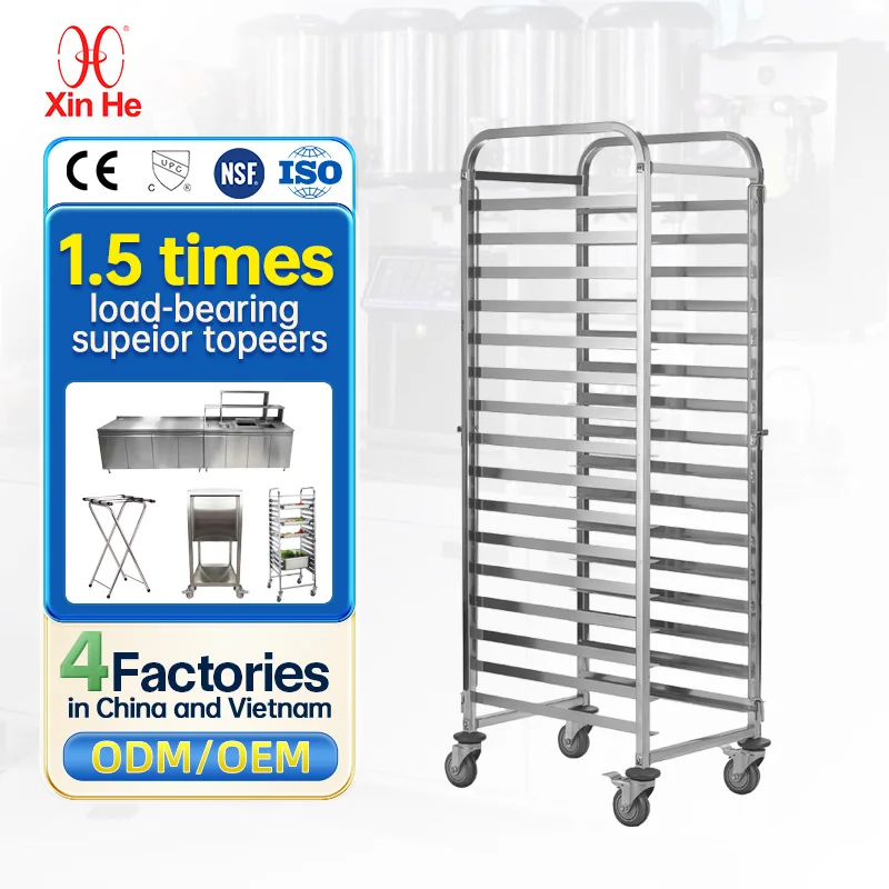 Heavy Duty 16 Tiers 201 Stainless Steel Commercial Bakery Trolley Rack With Brake Wheels