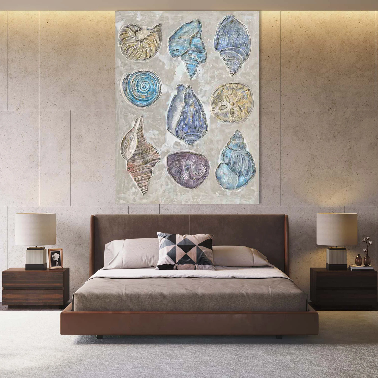 Artree Coastal Series Grey Shell Canvas Painting Oil 90*120Cm Sea Shells Handmade Oil Painting