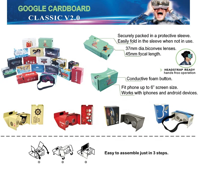 2022 3d Video Glasses Virtual Reality Vr Cardboard 2 Google Cardboard 2.0 Virtual Reality VR paper goggles