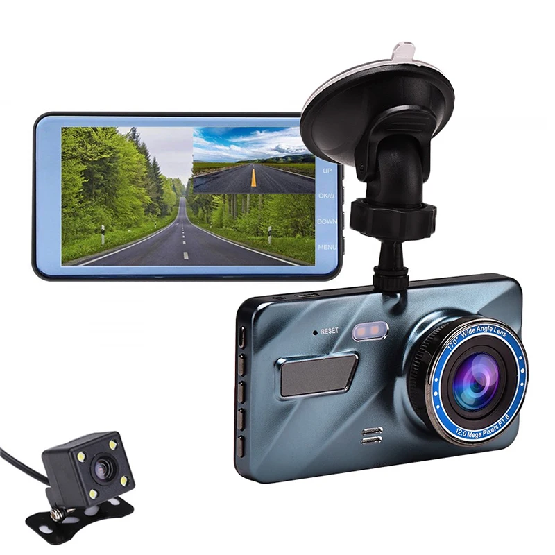 Автомобильный видеорегистратор 1296P 4 0 дюймов IPS экран Автомобильная камера заднего вида 1080P двойной объектив передний и задний регистратор
