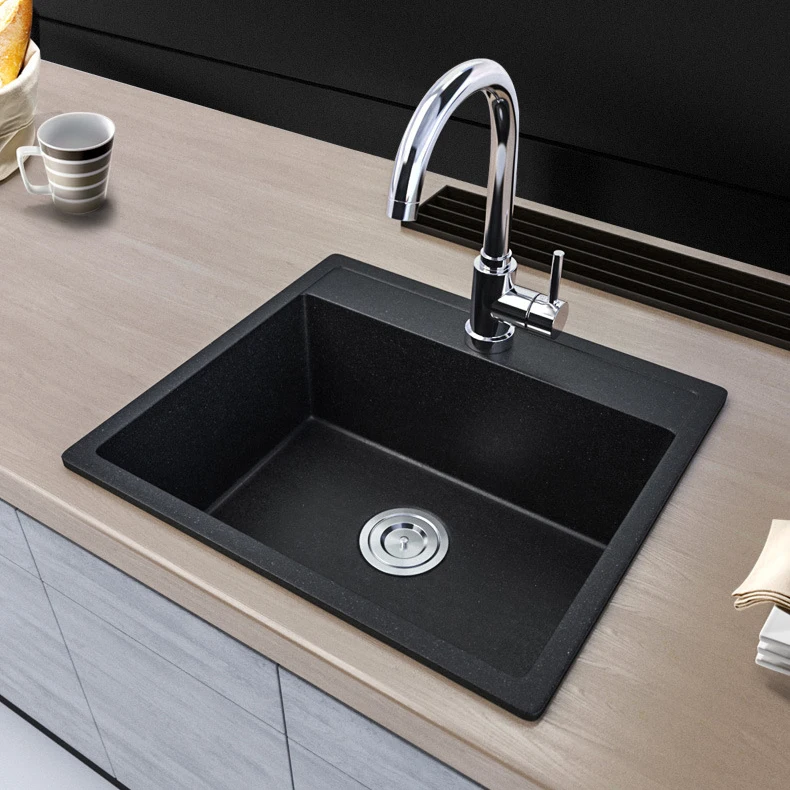 White quartz composite granite high hardness kitchen ceramic single bowl washbasin sink