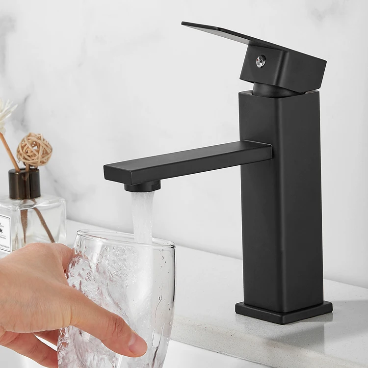 KAIIY Single Handle Hole SUS304 SUS 304 Stainless Steel Black Polished Bathroom Basin Sink Tap Taps Faucet For Bathroom Kitchen