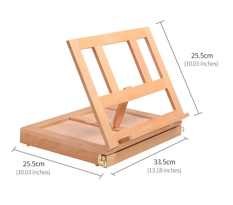 Adjustable Bamboo Wooden Painting Artist Tabletop Easel With Drawer