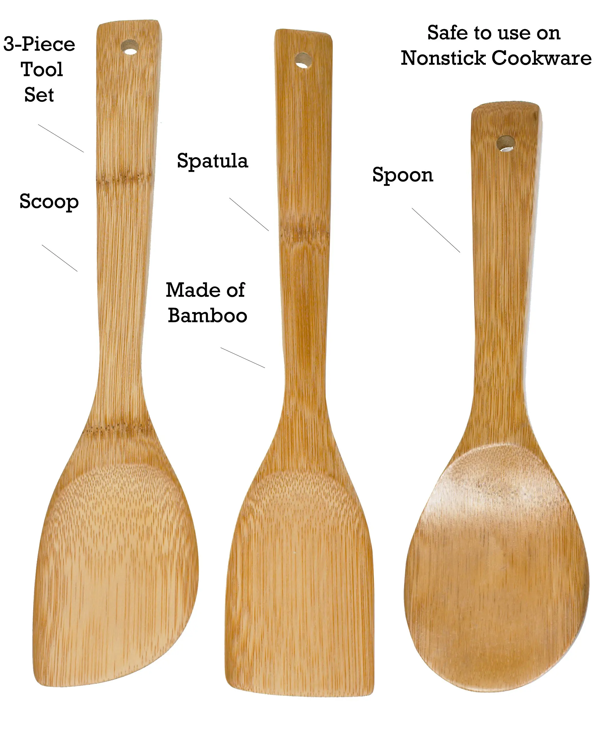 Оптовая продажа Бамбуковая деревянная кухонная посуда набор ложек 3 шт. для столовой ужина еды супа антипригарной кухонной посуды