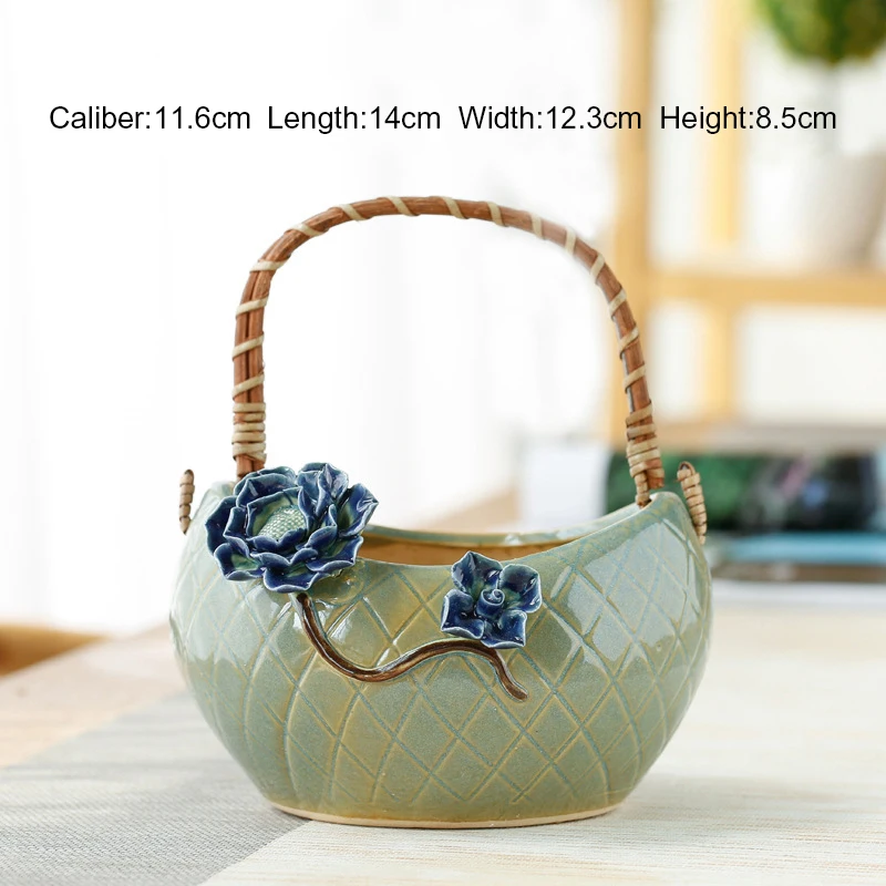 Wholesale Basket Design Ceramic Korean Succulent Plant Flower Pots