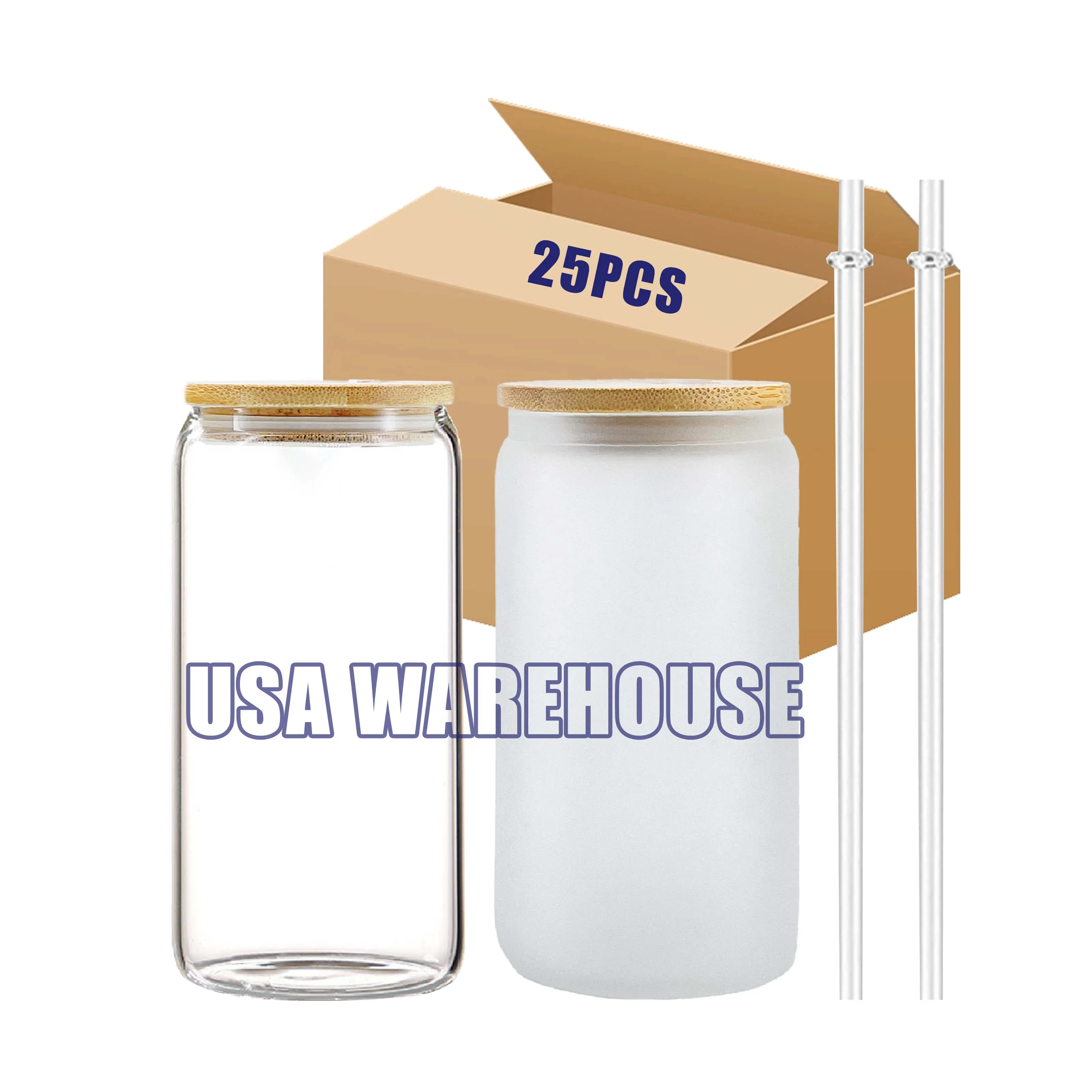 Best Selling Products 2023 Amazon 16oz Reusable Can Shaped Drinking Jar Clear Sublimation Glass Cup with Bamboo Lid and Straw