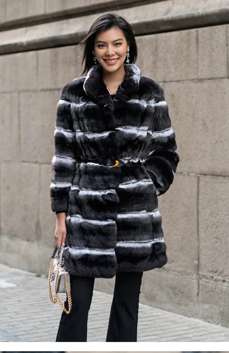 Factory Price Custom Apparel Fur Coat Dying Chinchilla Style Genuine Rabbit Fur Coat For Women