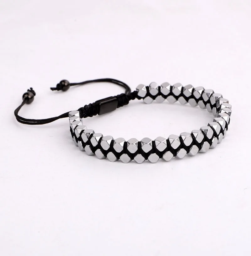Hot Selling Fashion Jewelry Factory Made Hematite Bead Handmade Braided Macrame Bracelet Women Men