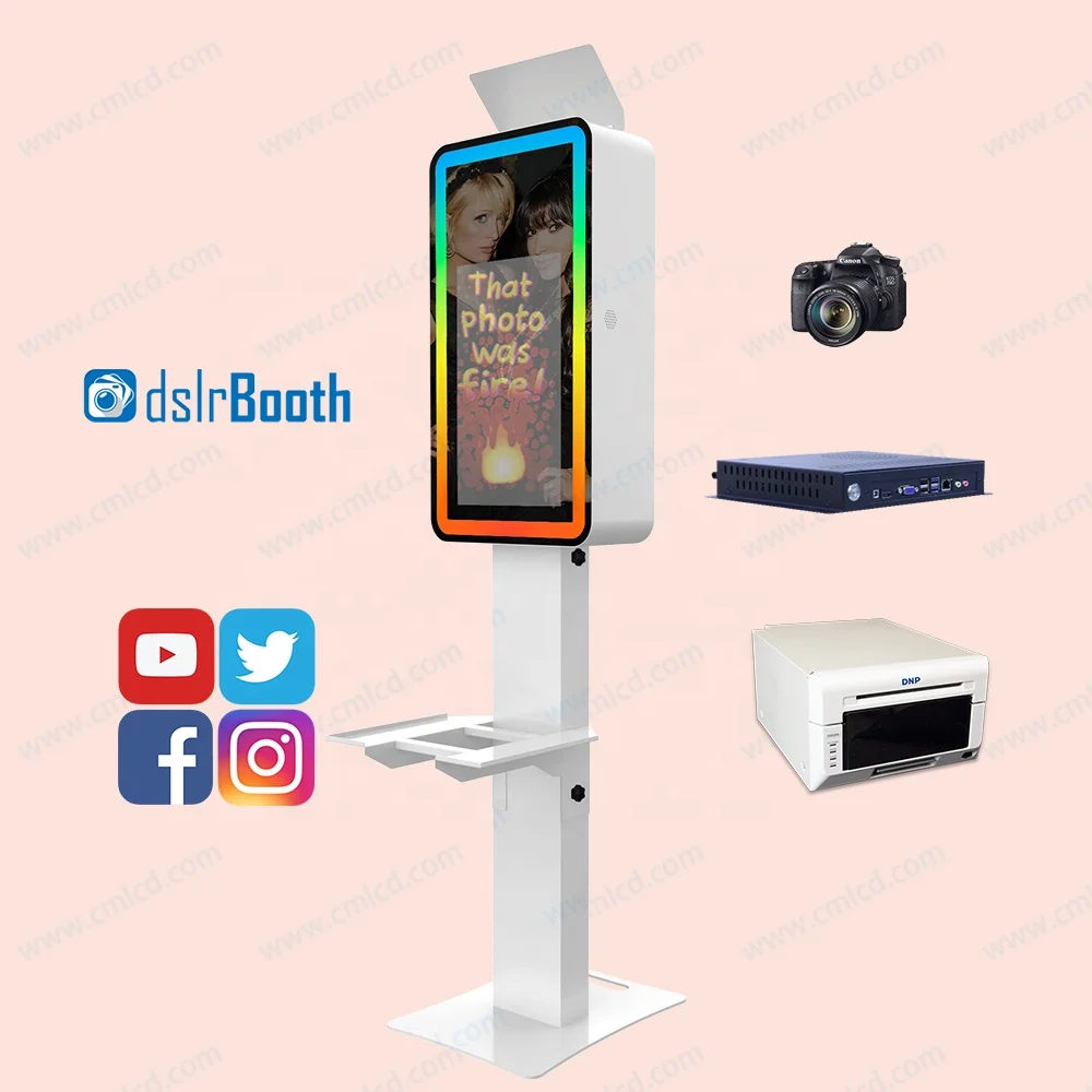 21.5 Inch Photo Booth Selfie Pod Wedding or Party Photo Booth Mirror Selfie Magic Photo Mirror Booth Machine with Printer Kiosk