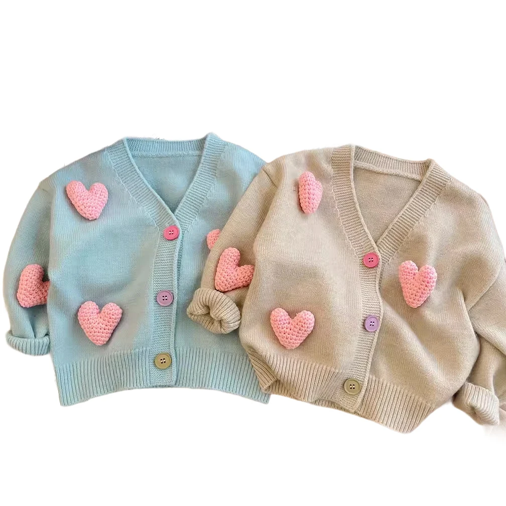 Customized girls cardigan sweater love knitted sweater jacket for children top