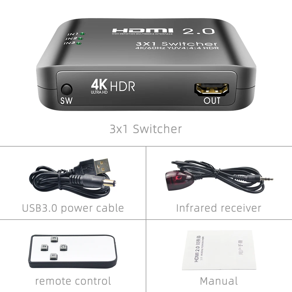  AOEYOO 3 порта HDMI переключатель 3x1 4K @ 60Hz ИК пульт дистанционного управления в 1 выход сплиттер Селектор для Apple TV PS4 игровые консоли