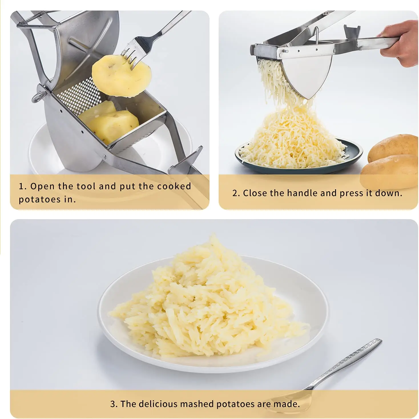 Potato Ricer and Masher Stainless Steel Heavy Duty Commercial Baby Food Strainer, Business Fruit Masher and Food Press