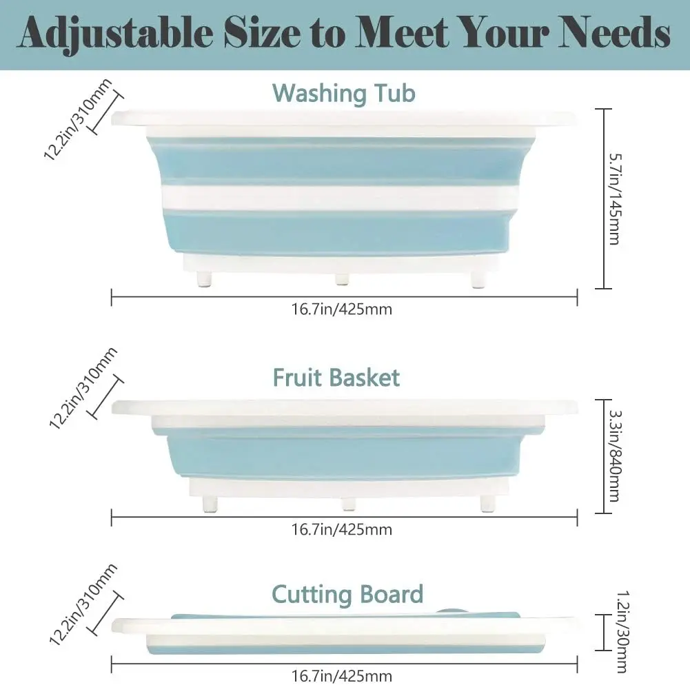 custom logo in stock large 3 in 1 foldable chopping board colorful vegetable basin plastic bucket collapsible and cutting board