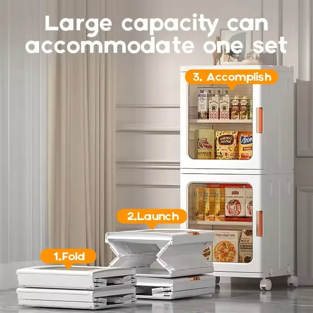High Quality Rolling Home Storage Organizer Cabinet Bag Sneakers Display Cabinet Foldable Plastic Storage Cabinet with Wheels