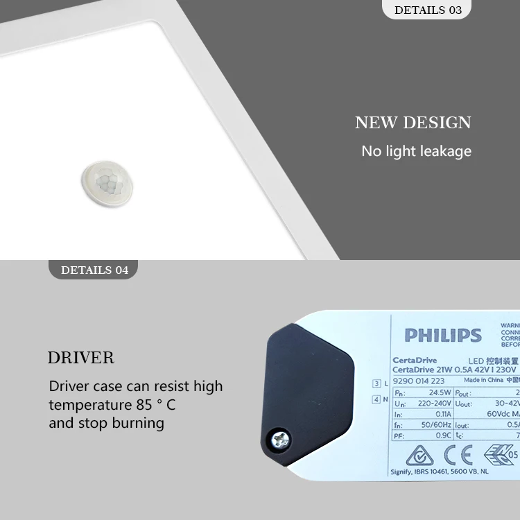 Household Lighting 1800lm Aluminum Cover Pir Panel Square Led Panel Lamp