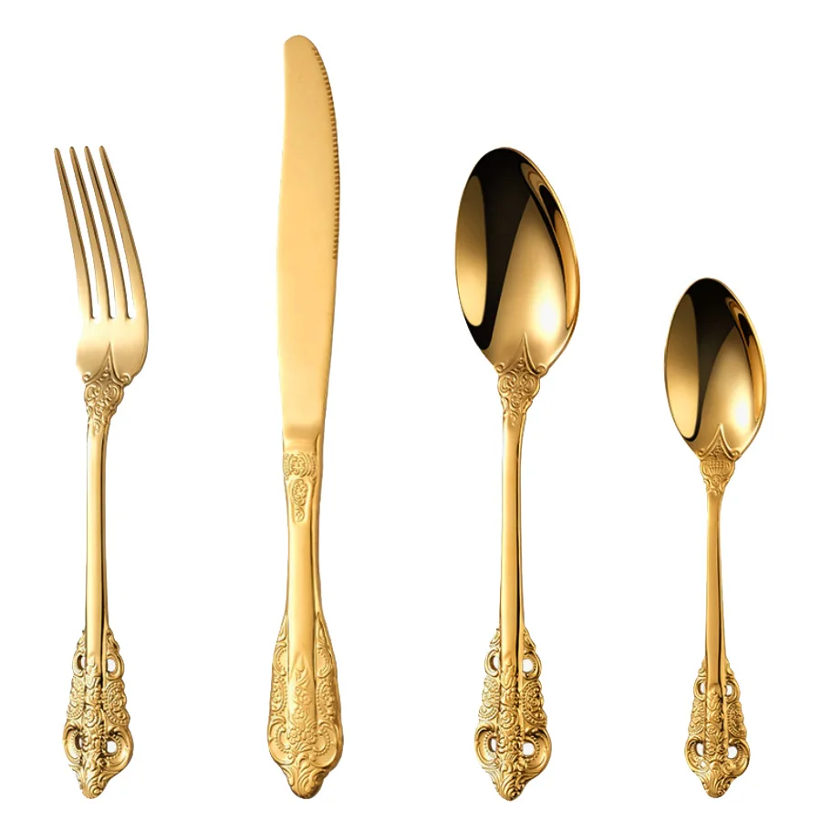 Royal Stainless Steel SS304 Cutlery Set 4  Pieces Rose Gold Plated Knife Spoon Fork