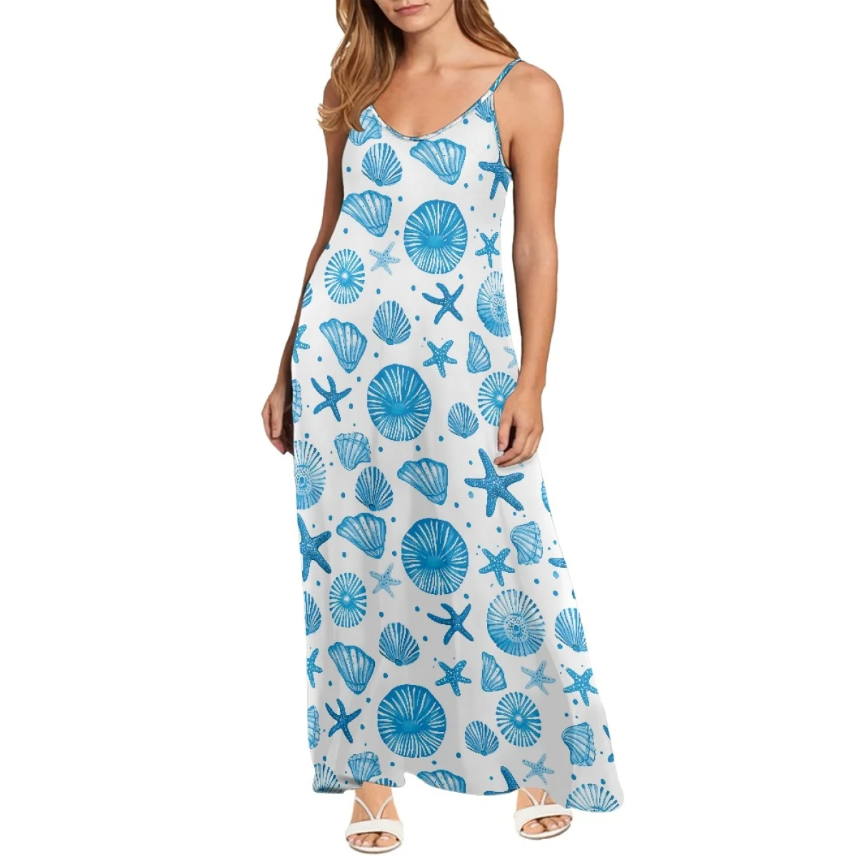 Hot Sale Wholesale Custom Hawaiian Style Sea Urchin Print Sexy Fashion Ball Suspender Long Dress Print On Demand Casual Dresses