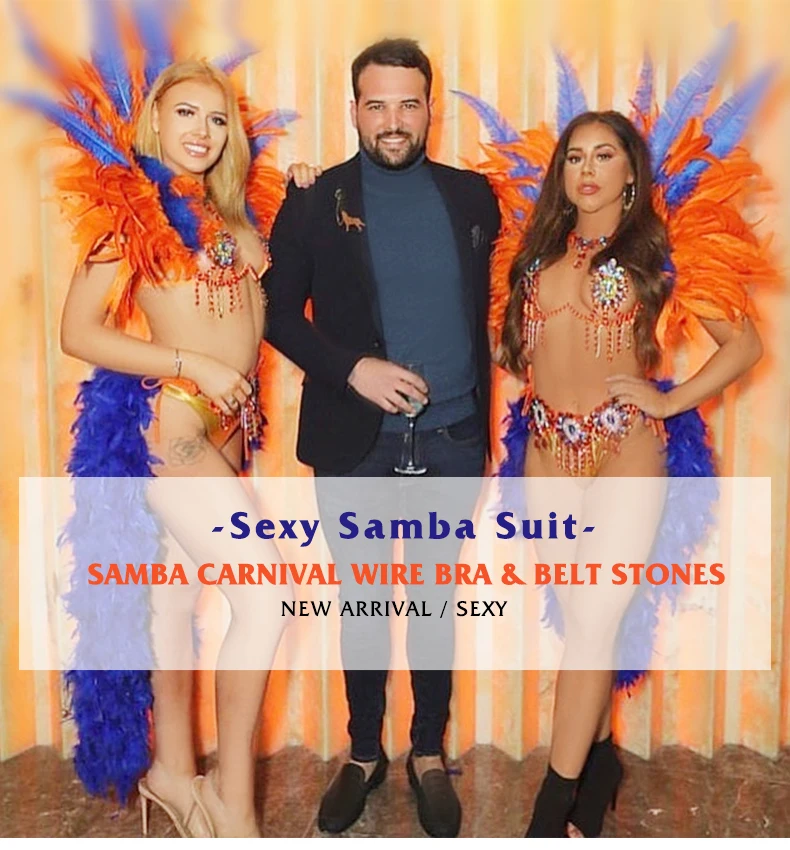 New Design Top Grade Sexy Women Belly Dance Samba Carnival Samba Carnival For Women Wire Bra & Belt stones Samba Suit
