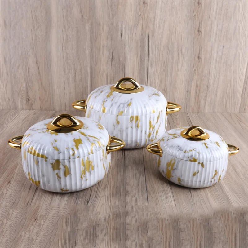 Arabic Style Luxury 3PCS Food Thermos Flask Set 1L/2L/3.5L Metal Food Warmer Container