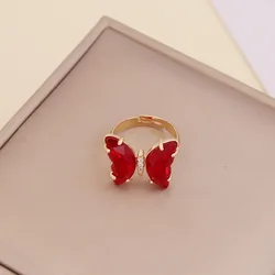 Brass Delicate Colorful Crystal Open Butterfly Rings Simple Banquet Wedding Finger Rings For Women Gift