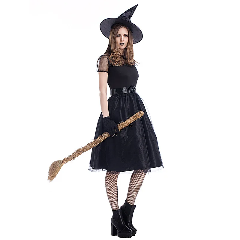 Halloween New Black Yarn Witch Costume Witch Costume Temperament Witch Night Ghost Game Costume