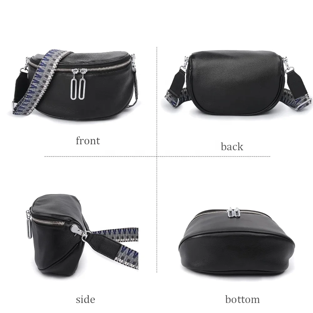 Low moq women designer cowhide  luxury cross body leather bum bag custom soft leather waist bag retro small crossbody chest bag