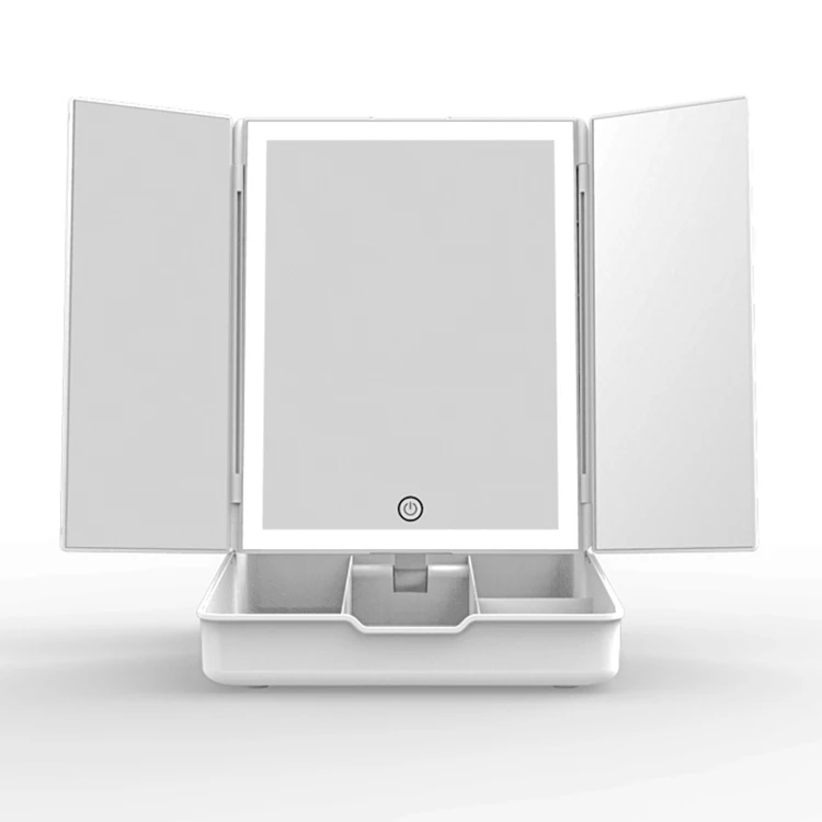Popular Hot Led Light Screen Touch Makeup Mirror Tri-folded 1x 2x 3x Magnifying Mirror Cosmetic Tray Vanity Mirror