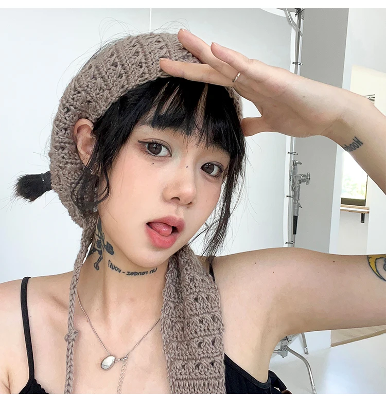 Hippie Hair Bandana Knit Headband with Long Tassel Crochet Head Wrap Boho Fashion Hair Accessory Women Knitted Head Ba