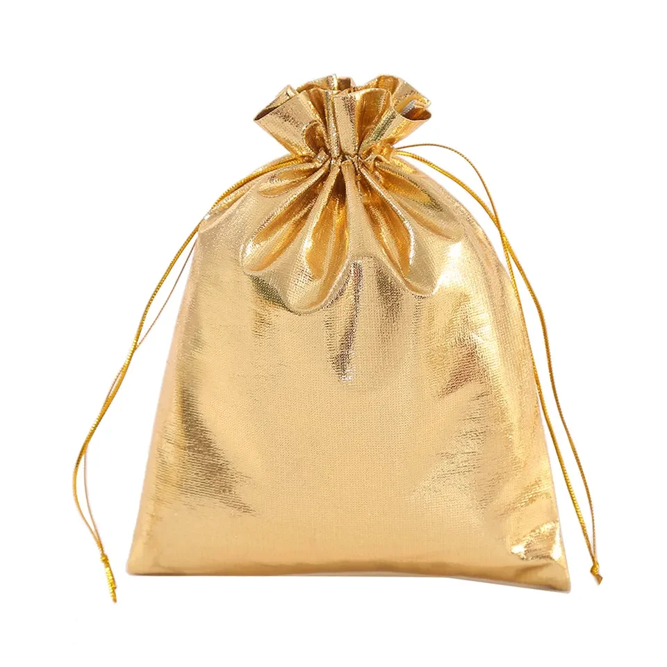 Premium Ready To Ship 50Pcs For One Pack 13*18Cm Wedding Party Baby Shower Drawstring Bags Metallic Silver Gift Bags