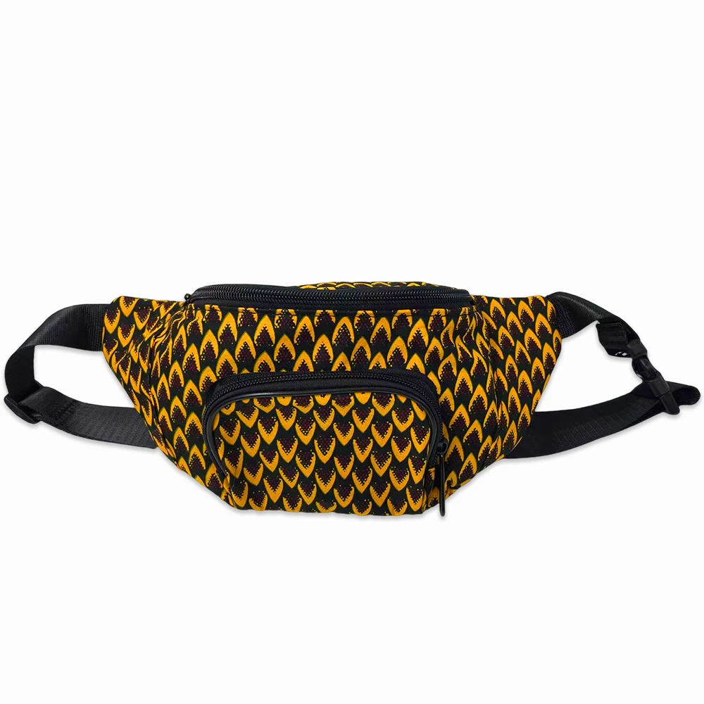 Fannypack in african ankara wax fabric multi-pockets unisex sport waist bags adjustable zipper bags