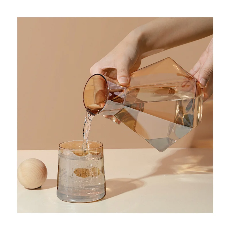 1.4L Geometrical Pitcher with 4 Cups Gold Borosilicate Glass Jar Set High Temperature Resistant Tea Pot Glass Bottle