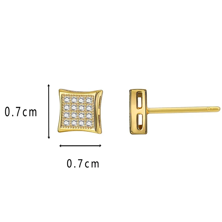 South Korea fresh small village style simple quadrilateral stud female fashion design micro-inset zircon earrings