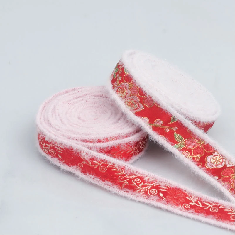 Chinese Style Embroidered Ribbon Winter Clothing Raw Edge Ribbon Headwear Hairpin Flowers Gift Cotton Herringbone Tape