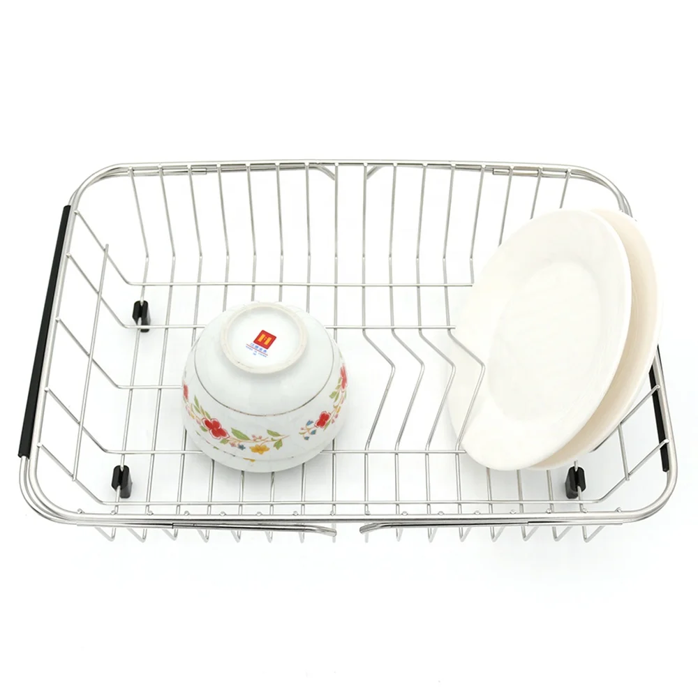 Kitchen Sink Expandable Adjustable Stainless Steel 304 Over The Sink Dish Drying Rack Drainer Basket