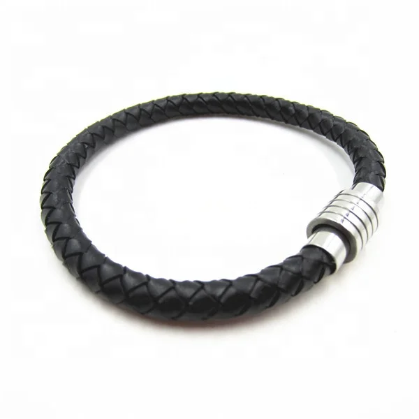 Sini Jewelry High Quality Leather and Stainless Steel Wire Braided wrap bangle Bracelet with magnetic clasp