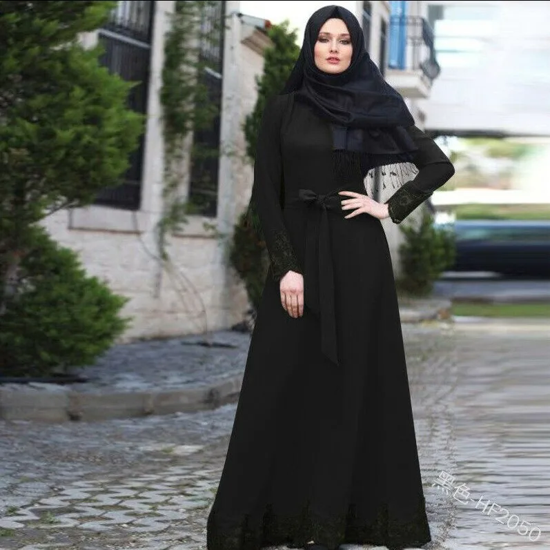 New Elegant and Fashionable Robe Slim Long-sleeved Dress Black Muslim Robe Abaya Women Long Dress Muslim