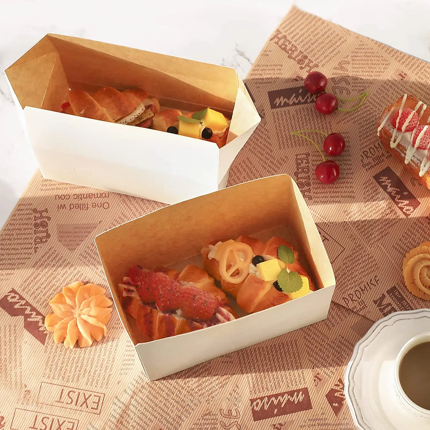 Disposable Rectangle Food Containers Shawarma Fries Hot Dog Kebab Lunch White Cardboard Paper Box