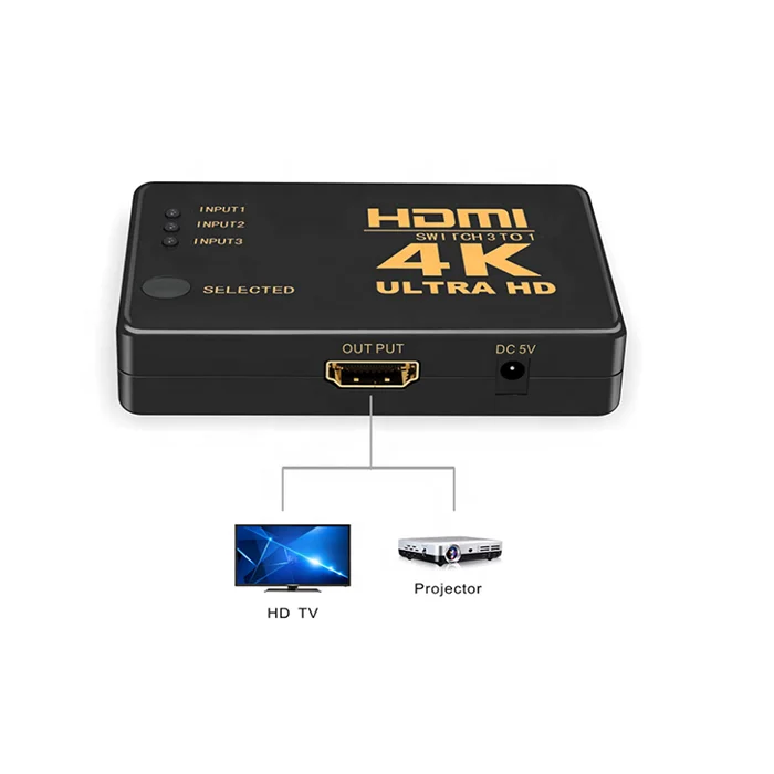 4K Splitter 3x1 3 In 1 Out Ul-tra HD switcher Control 3 Port HDTV Switch 4K SPLITTER
