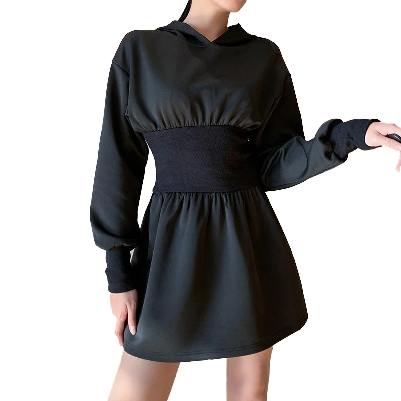custom logo Air layer  hoodies dress women Casual sports long sleeve with hood mini dress