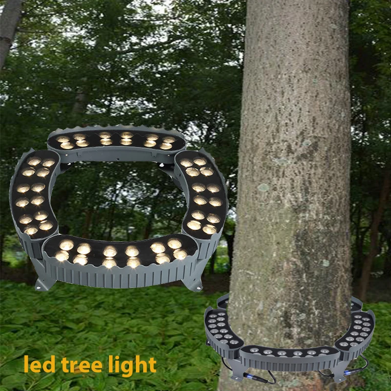factory customized modern outdoor decor ring tree lamp ac220v 110v ip66 48w rgb palm tree ring lights