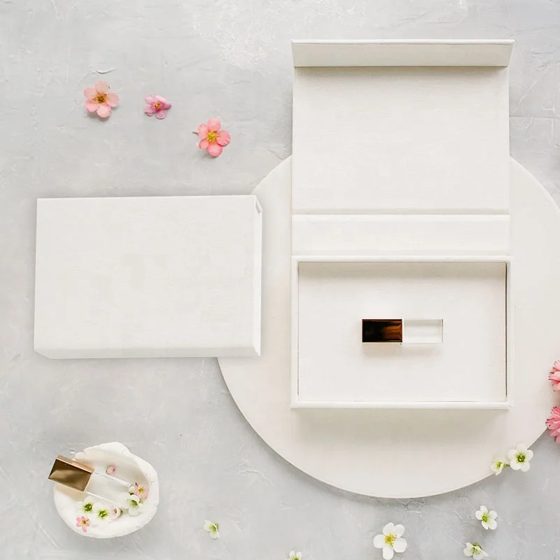 Custom Luxury Linen USB BOX Special Paper Fabric Gift package Boxes for Crystal USB