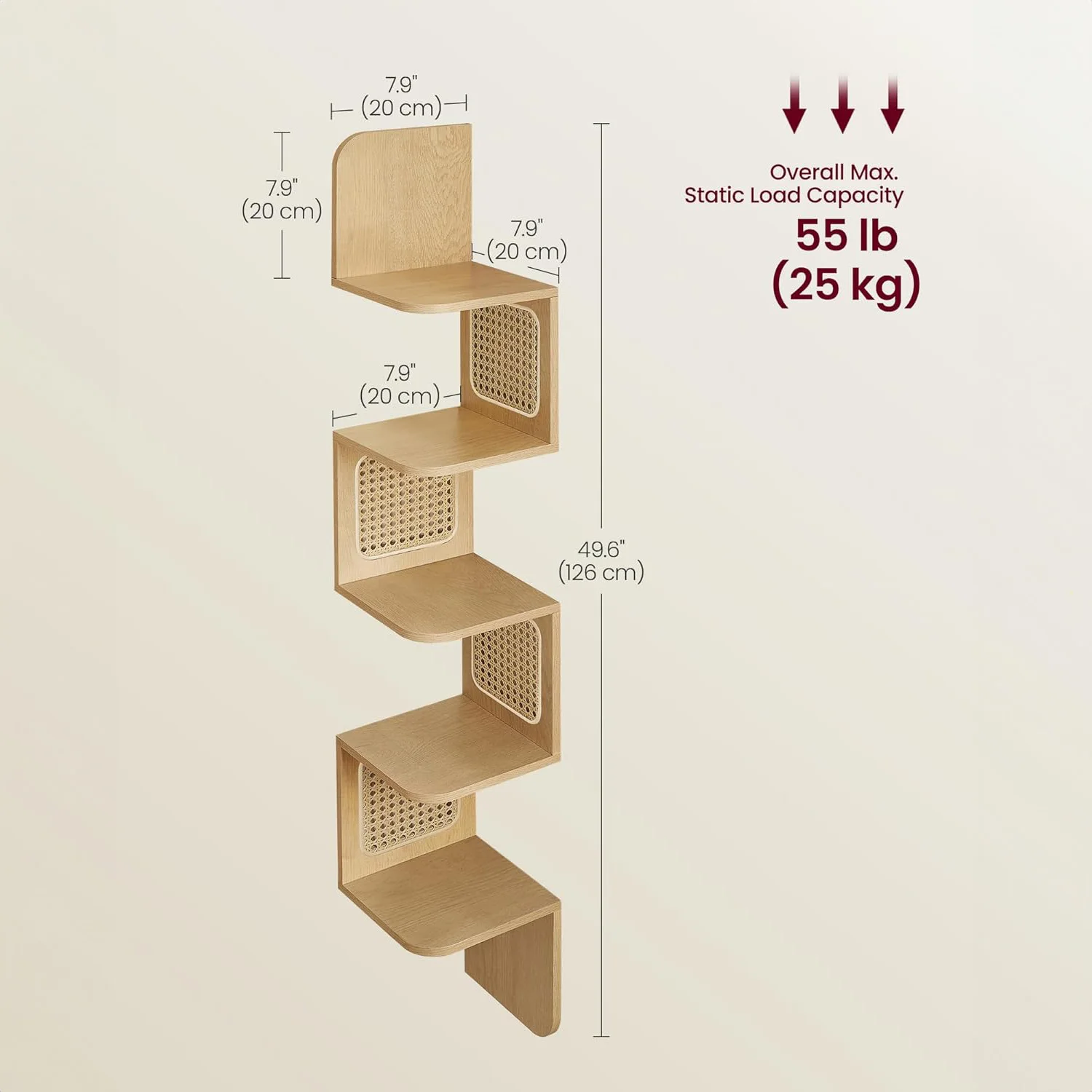 5-Tier Corner Shelf Zigzag Corner Shelf Unit PVC Rattan Sides Wall Mounted Floating Shelf