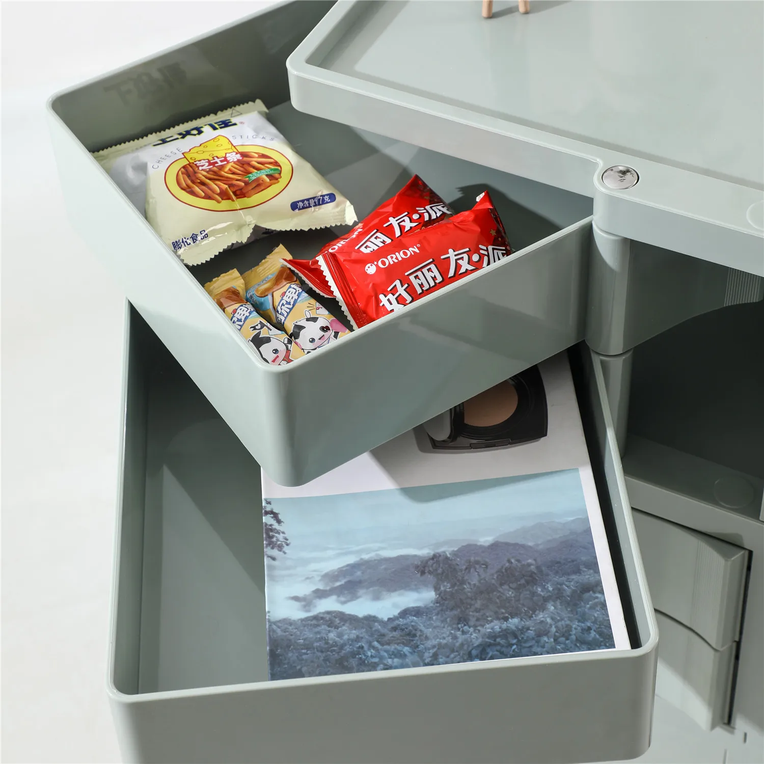 Modern Home Furniture 3-Layer Rotating Chest of Drawers Bedroom Trolley White Plastic ABS Bedside Storage Bed Side Cabinet