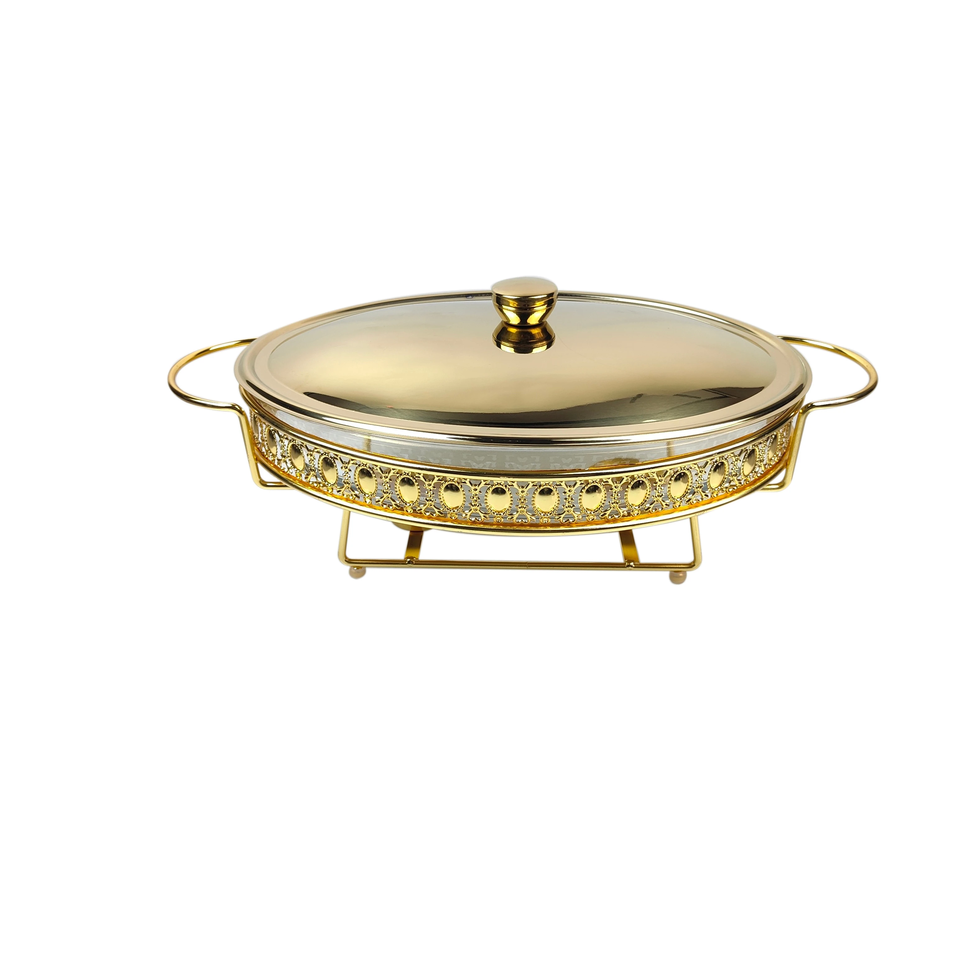 3l Stainless Steel Chafer Dishes Buffet Set Oval Shape Glass Chaffing Dish Food Warmer Golden Chafing Dish