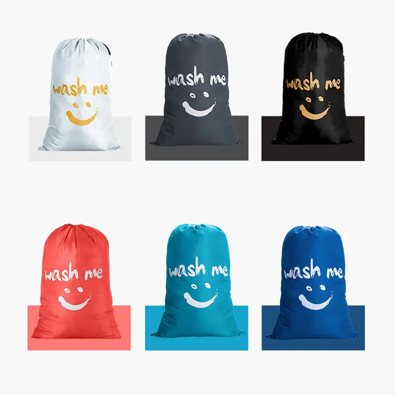 Extra Large Printed Travel Dirty Clothes Organizer Washable Pouch Nylon Polyester Drawstring Laundry Wash Bag
