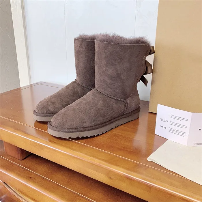 New Product Wholesale Fashion Ladies Sheepskin Shoes Multi Color Women Winter Snow Boots Lamb Wool Fur Boots With two Bows